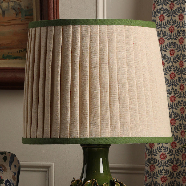 Joules Chatsworth ceramic table lamp in green with a pleated linen shade