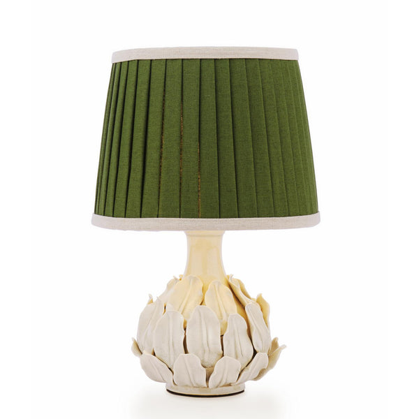 Chatsworth Ceramic Table Lamp in Cream with Pleated Green Linen Shade