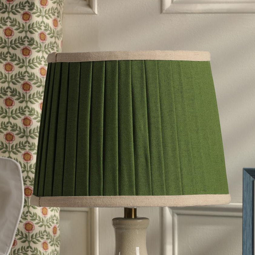 Joules Chatsworth ceramic table lamp with a pleated green linen shade