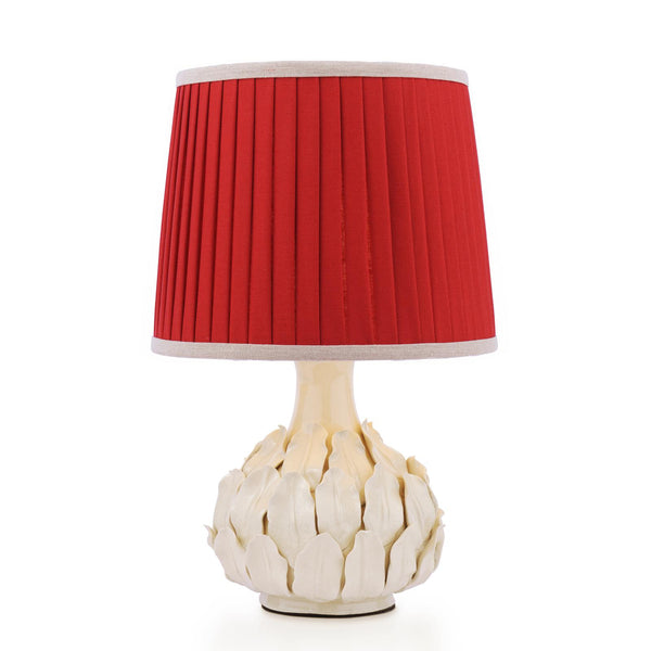 Joules Chatsworth ceramic table lamp with cream petal base and pleated red linen shade