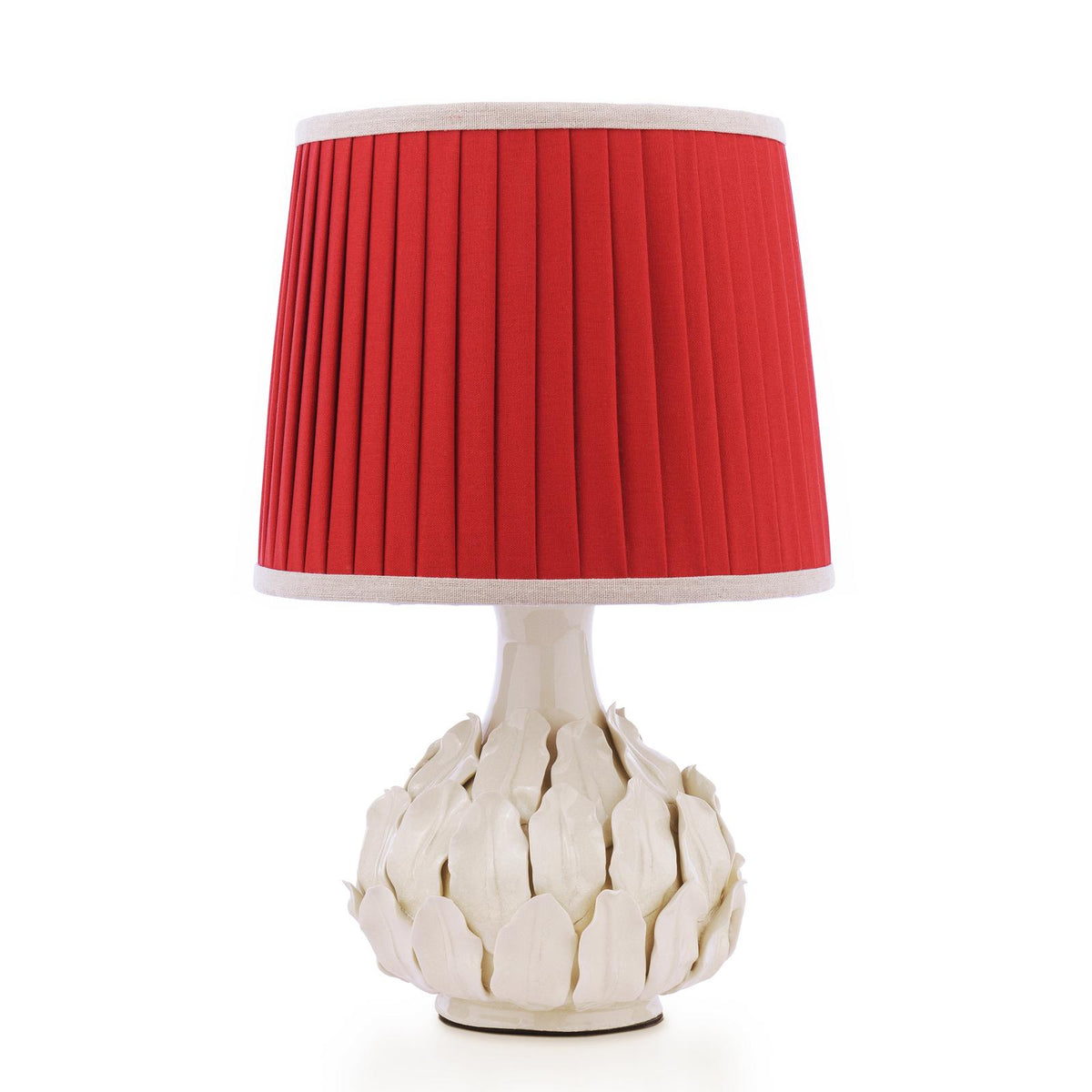 Joules Chatsworth ceramic table lamp with cream leaf base and pleated red linen shade