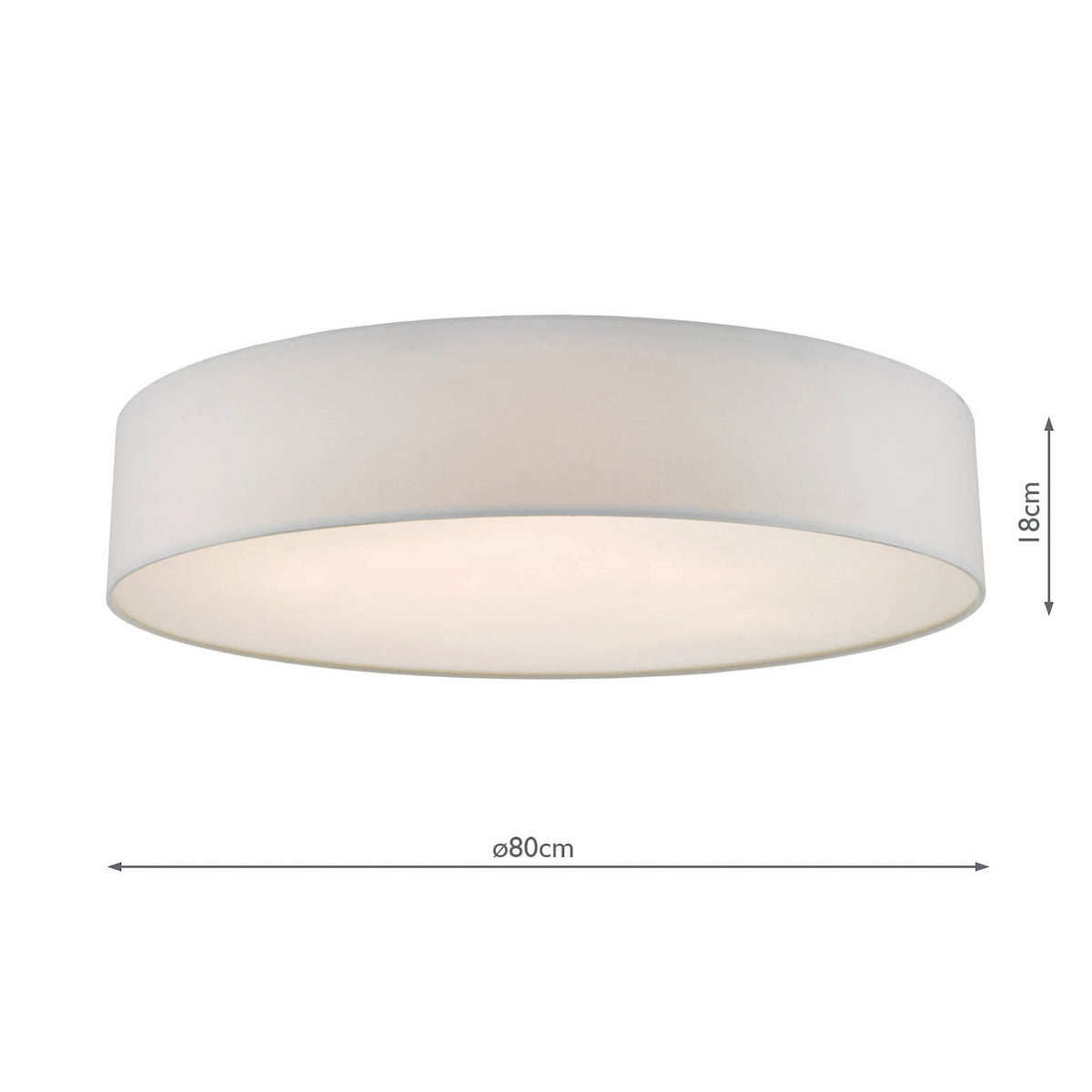 White ceiling light with an 80cm diameter and 18cm height.