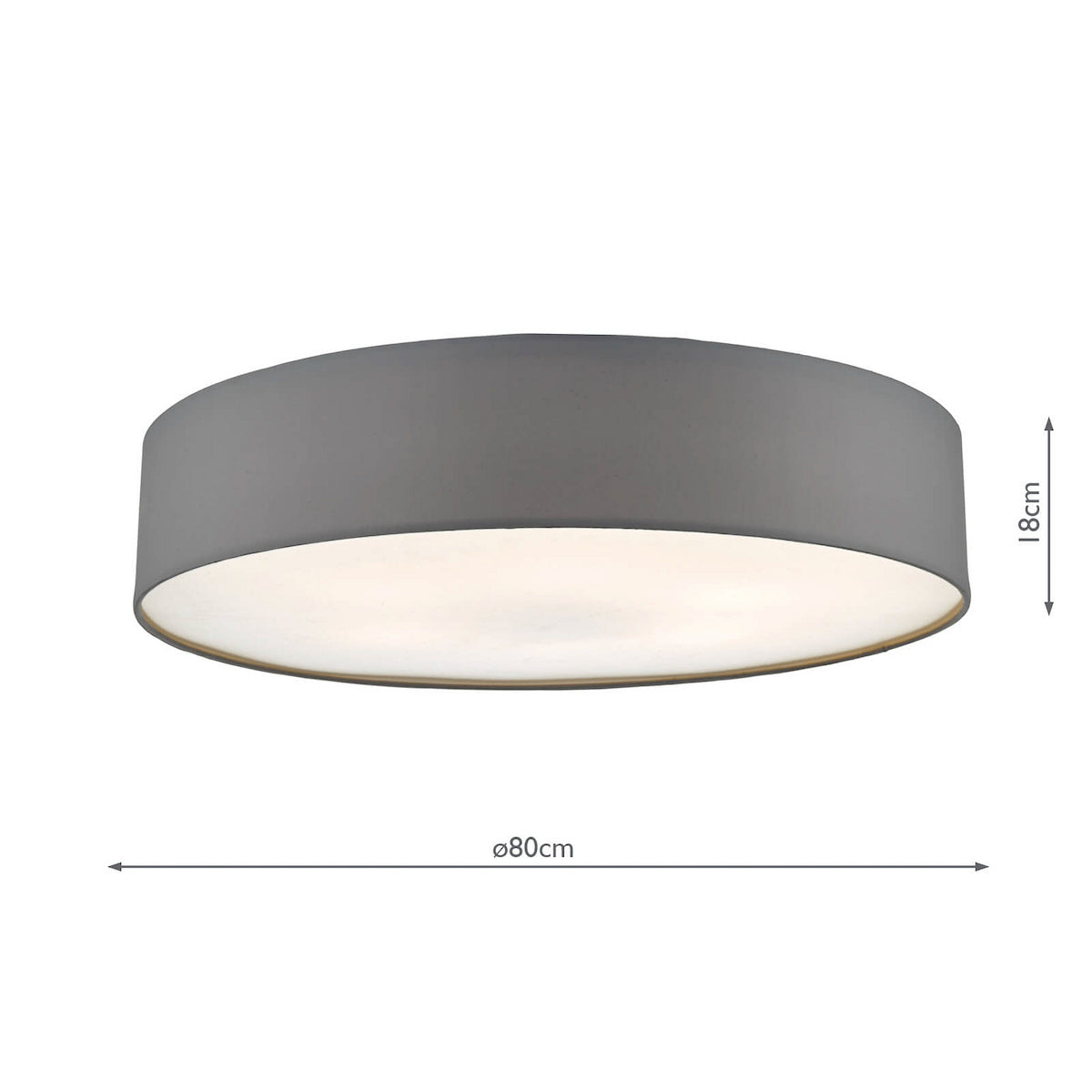 Round gray ceiling light with a diameter of 80cm and a height of 18cm.