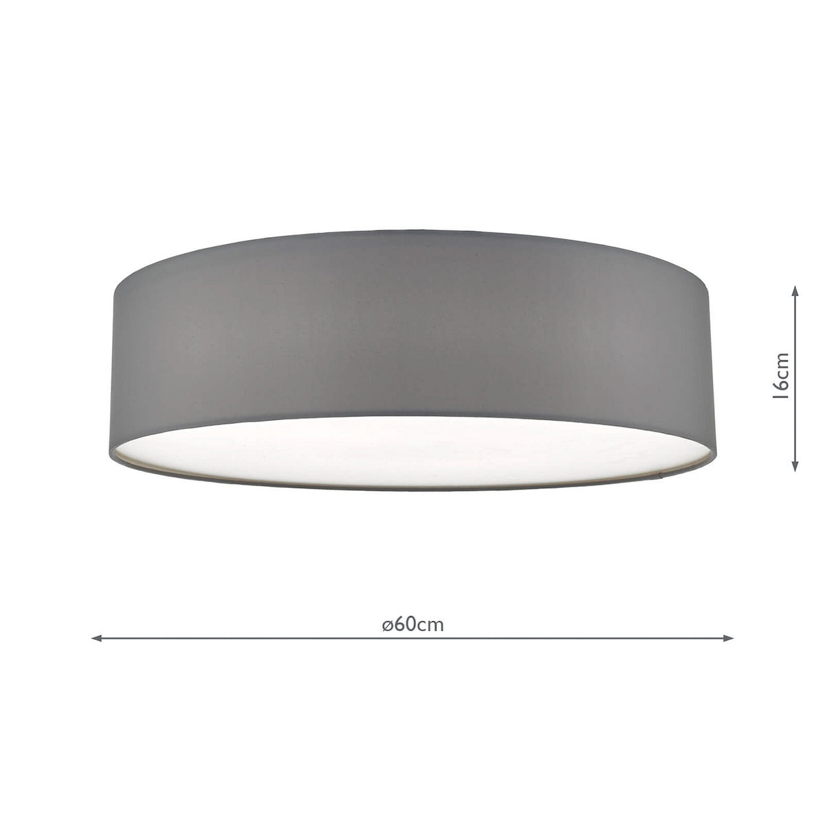 Round gray ceiling light with a diameter of 60cm and a height of 16cm.