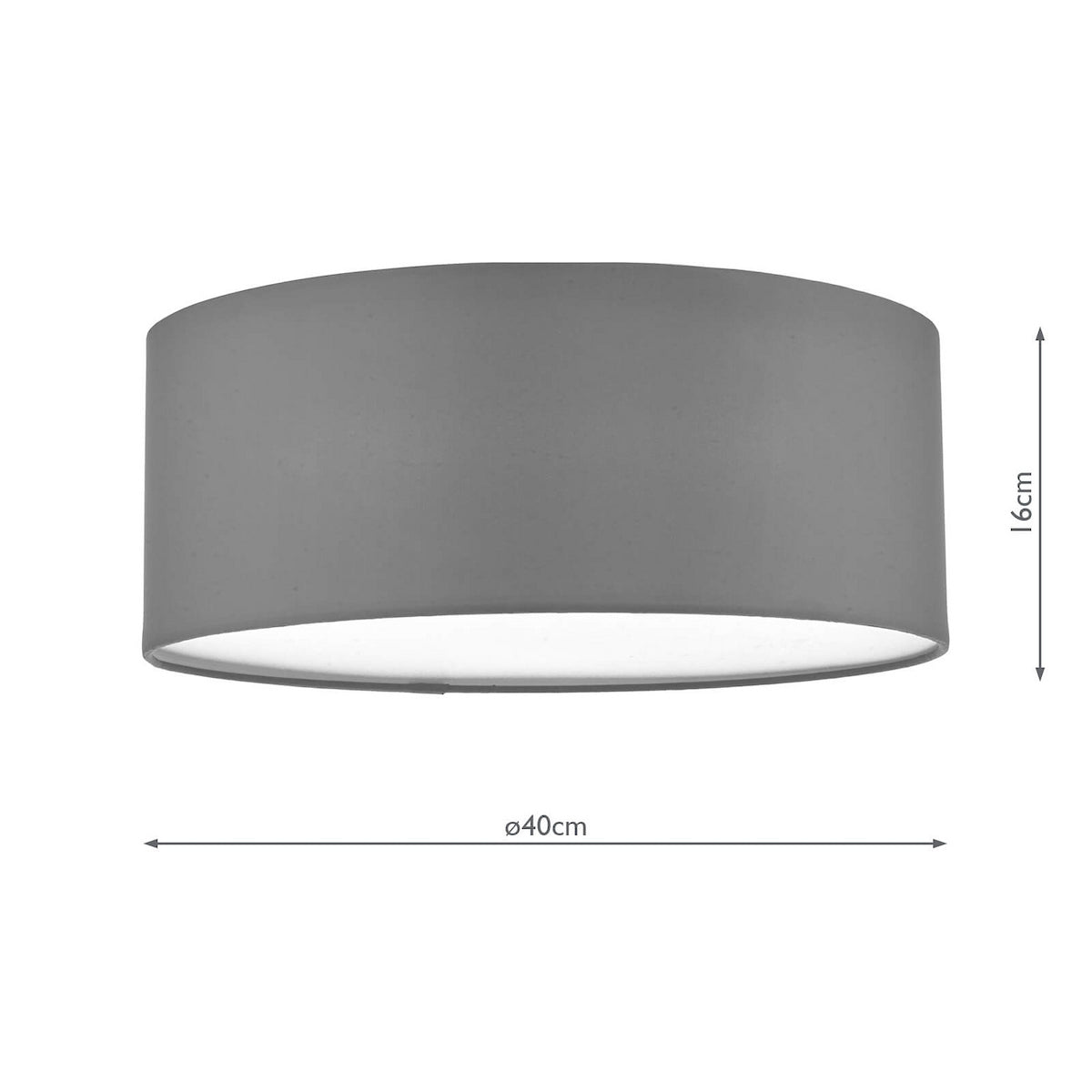 Grey drum lampshade with a diameter of 40cm and a height of 16cm.