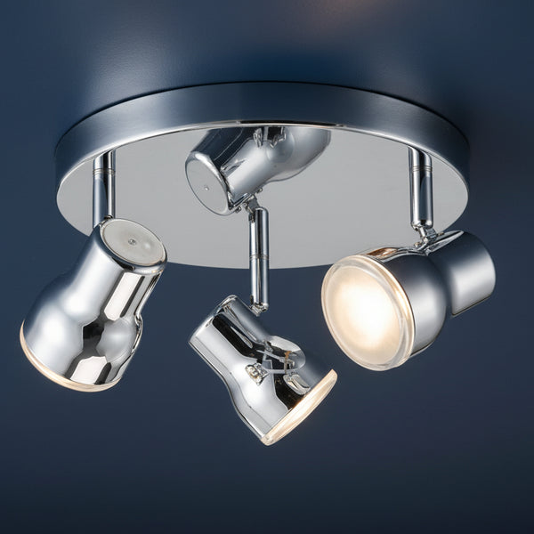 Clint Triple Lamp IP44 Adjustable Bathroom Spotlight In Polished Chrome