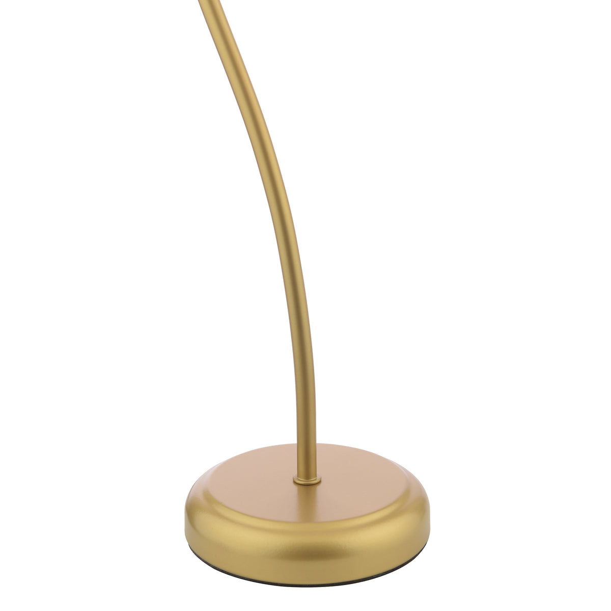 Gold metal base of a floor lamp with a curved stem