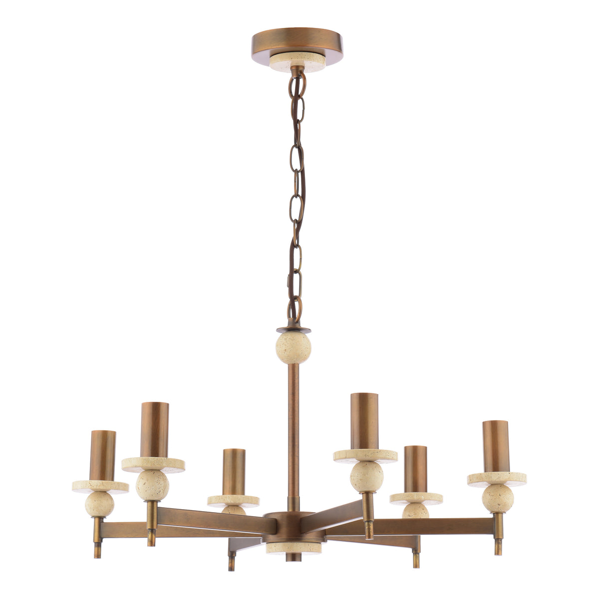 Colenza Six Arm Pendant in Antique Bronze and Travertine
