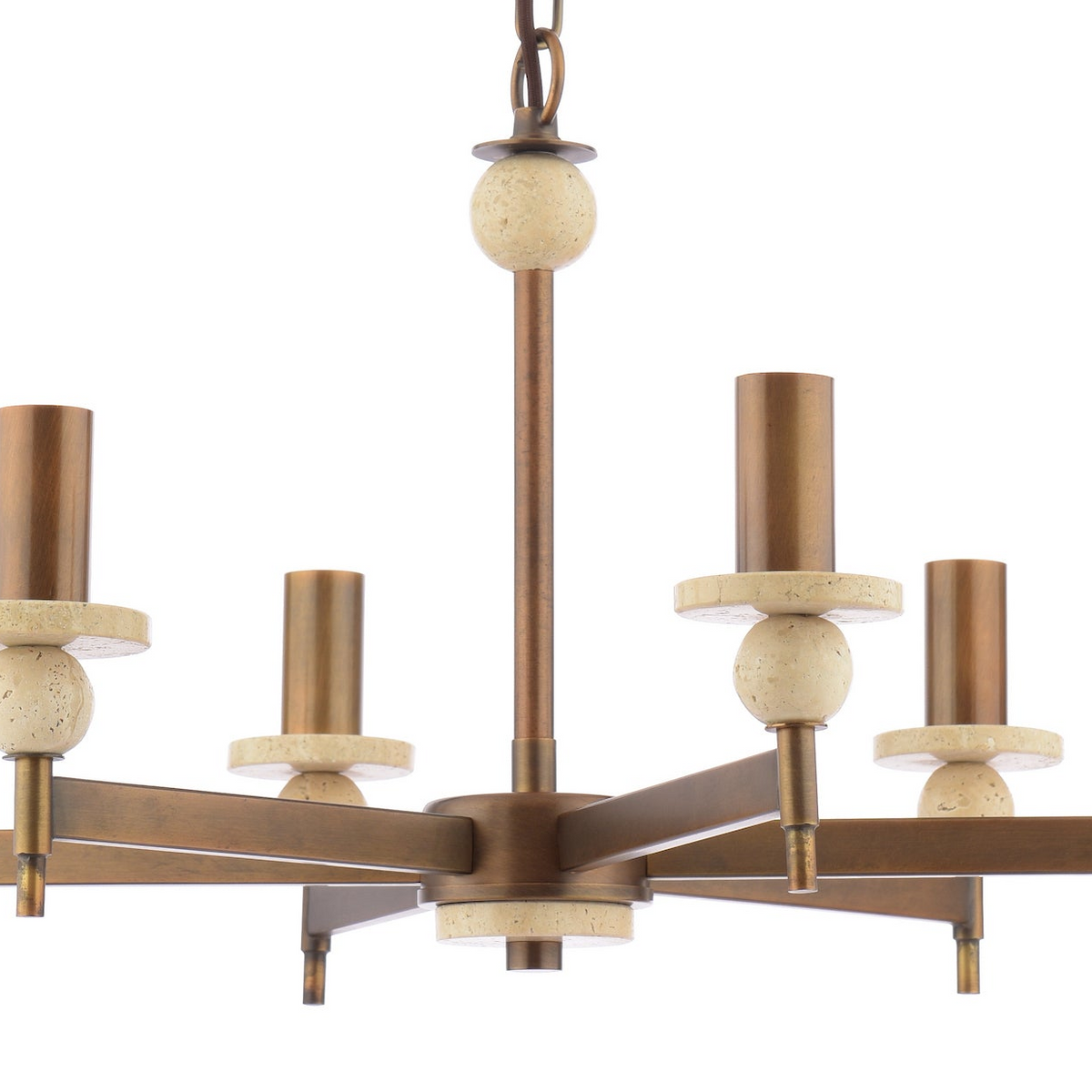 Colenza Six Arm Pendant in Antique Bronze and Travertine