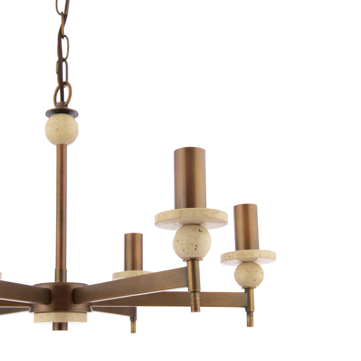 Colenza Six Arm Pendant in Antique Bronze and Travertine