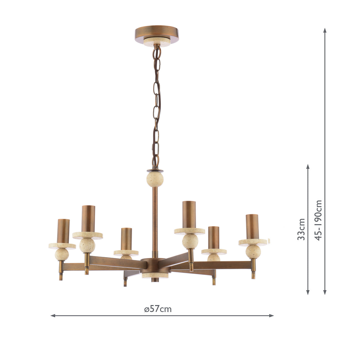 Colenza Six Arm Pendant in Antique Bronze and Travertine