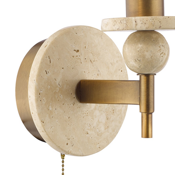 Dar Lighting Colenza switched wall light in antique bronze and travertine with circular stone wall plate