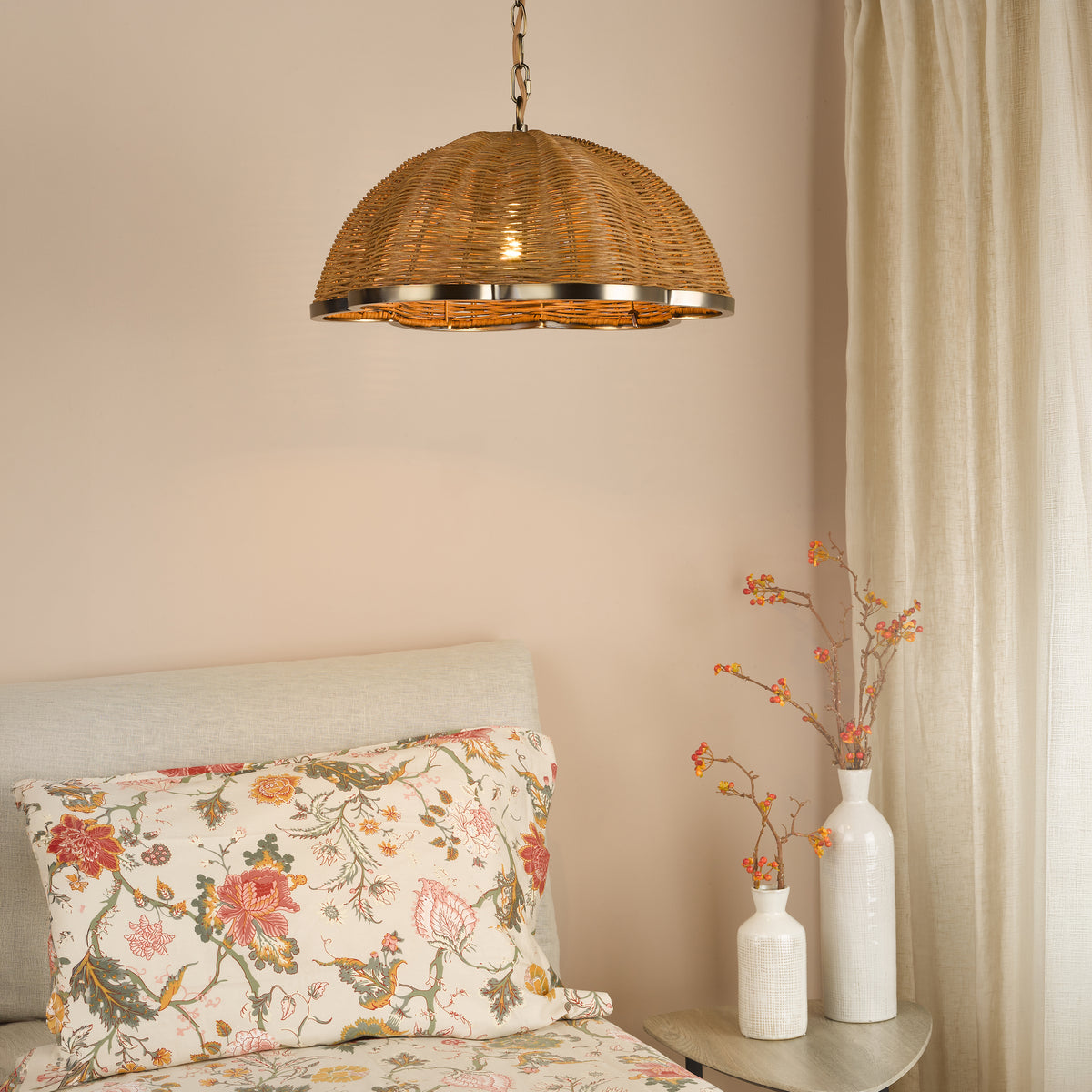 Cusco Pendant in Satin Bronze with Dark Rattan Shade