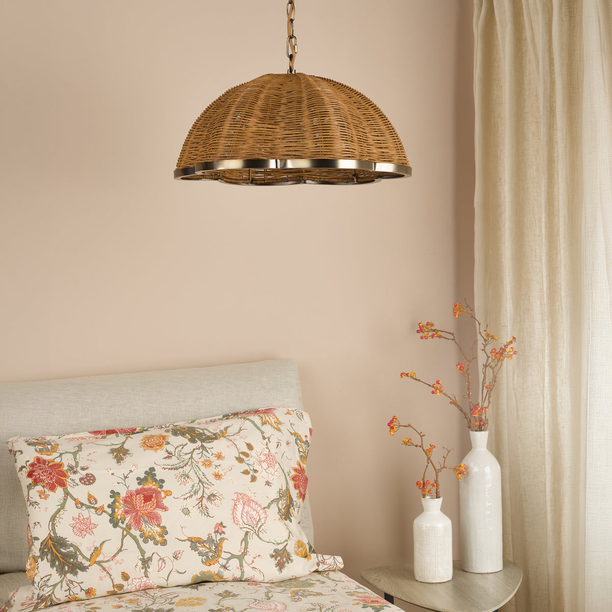 Cusco Pendant in Satin Bronze with Dark Rattan Shade