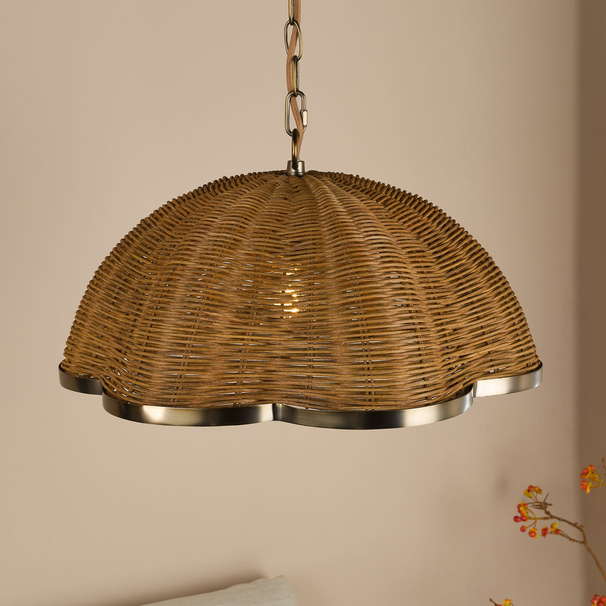 Cusco Pendant in Satin Bronze with Dark Rattan Shade