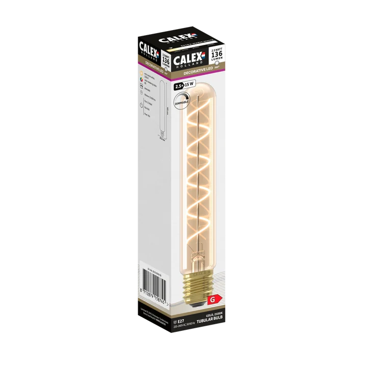 Calex decorative LED tubular bulb in retail packaging