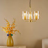Daylin Three Light Pendant In Satin Gold with Amber Ribbed Glass Shades