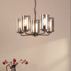 Daylin Five Light Pendant In Satin Black with Smoked Ribbed Glass Shades