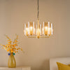 Daylin Five Light Pendant In Satin Gold with Amber Ribbed Glass Shades