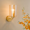 Daylin Wall Light In Satin Gold with Amber Ribbed Glass Shade