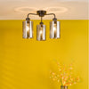 Daylin Three Light Semi Flush Ceiling Light In Satin Black with Smoked Ribbed Glass Shades