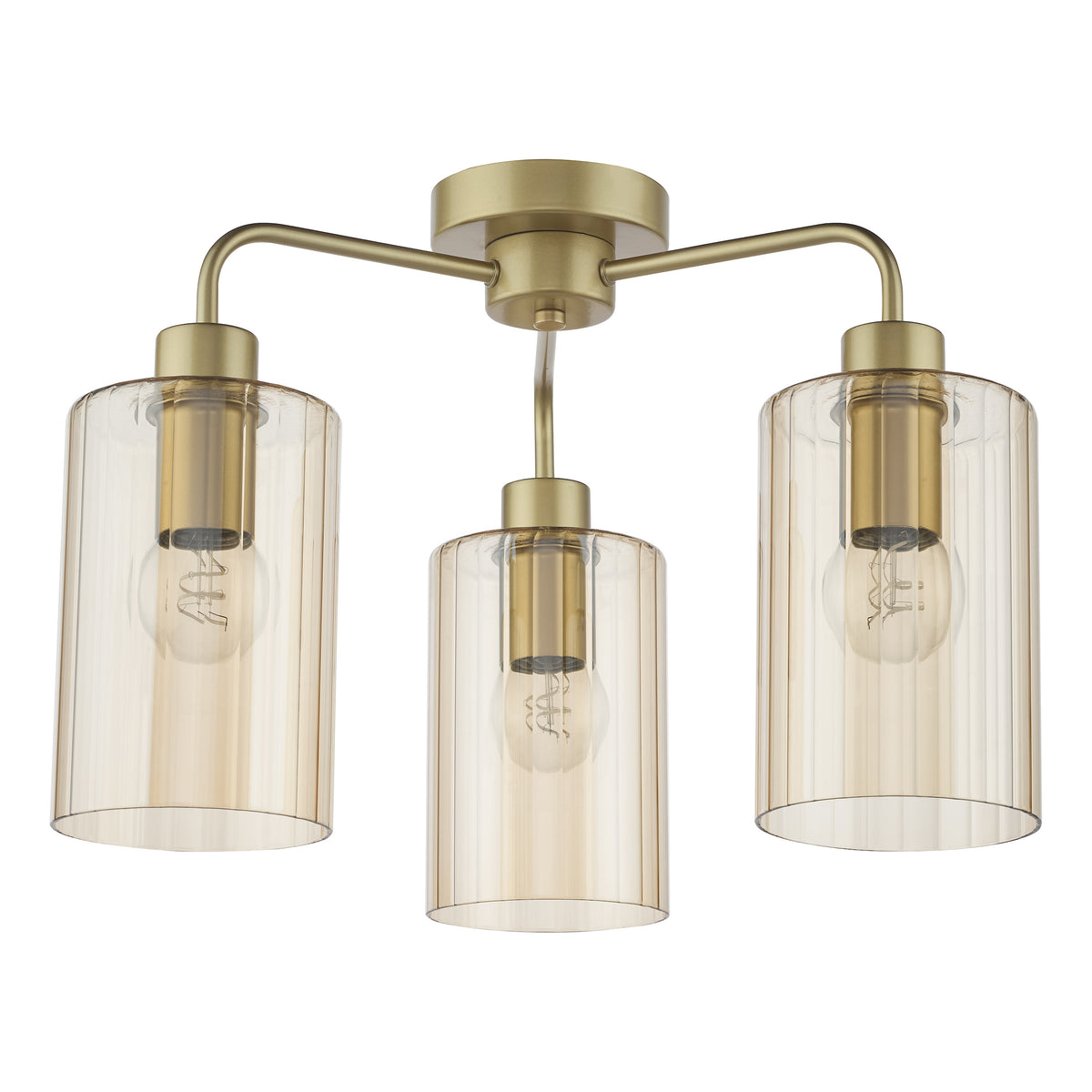 Daylin Three Light Semi Flush Ceiling Light In Satin Gold with Amber R ...