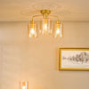Daylin Three Light Semi Flush Ceiling Light In Satin Gold with Amber Ribbed Glass Shades