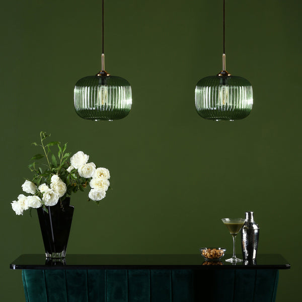 Demarius Single Pendant In Bronze With Green Ribbed Glass Shade