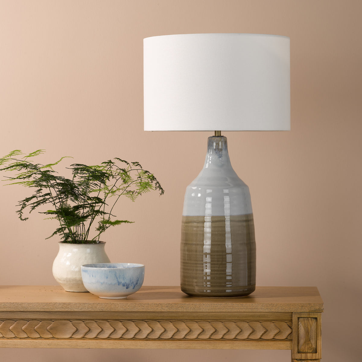 Desirus Ceramic Table Lamp in Blue with Ivory Linen Shade