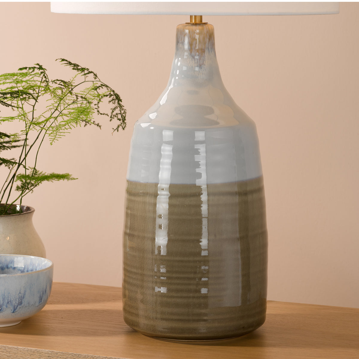 Desirus Ceramic Table Lamp in Blue with Ivory Linen Shade
