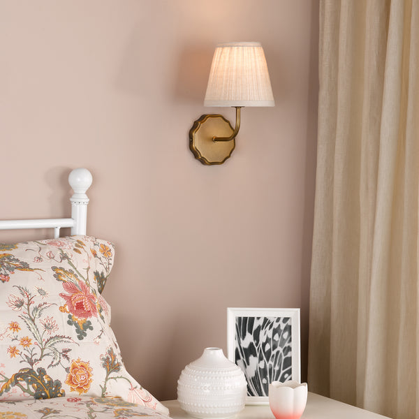 Dijon Switched Wall Light in Antique Bronze with Pleated Linen Shade