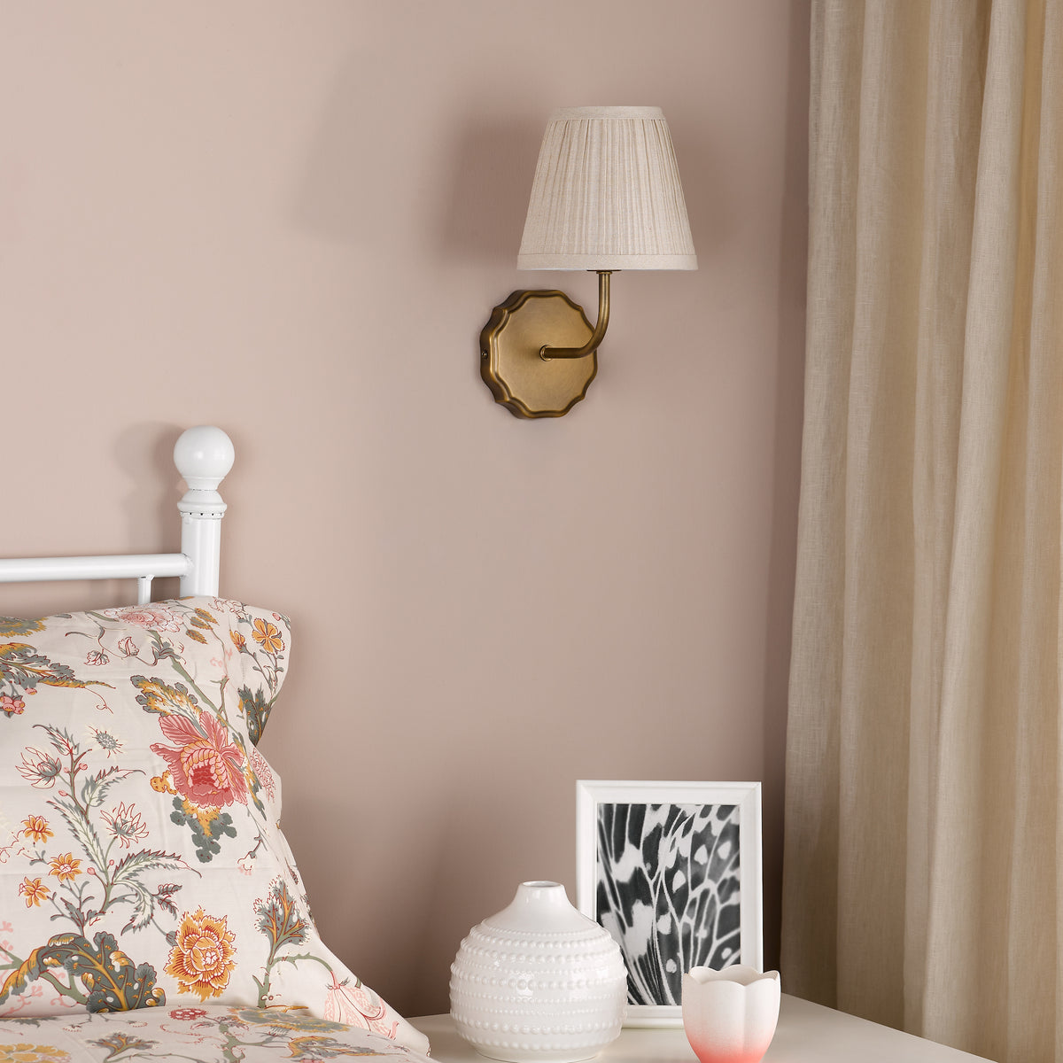 Dijon Switched Wall Light in Antique Bronze with Pleated Linen Shade