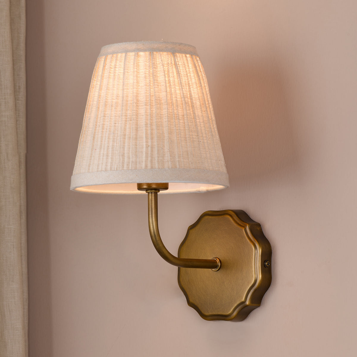 Dijon Switched Wall Light in Antique Bronze with Pleated Linen Shade
