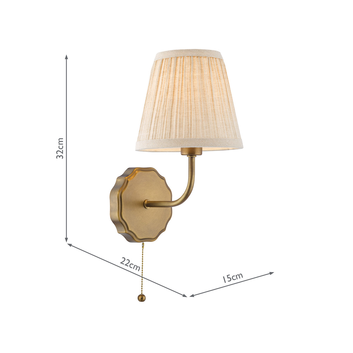 Dijon Switched Wall Light in Antique Bronze with Pleated Linen Shade