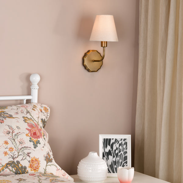 Dijon Switched Wall Light in Antique Bronze with Tapered Linen Shade