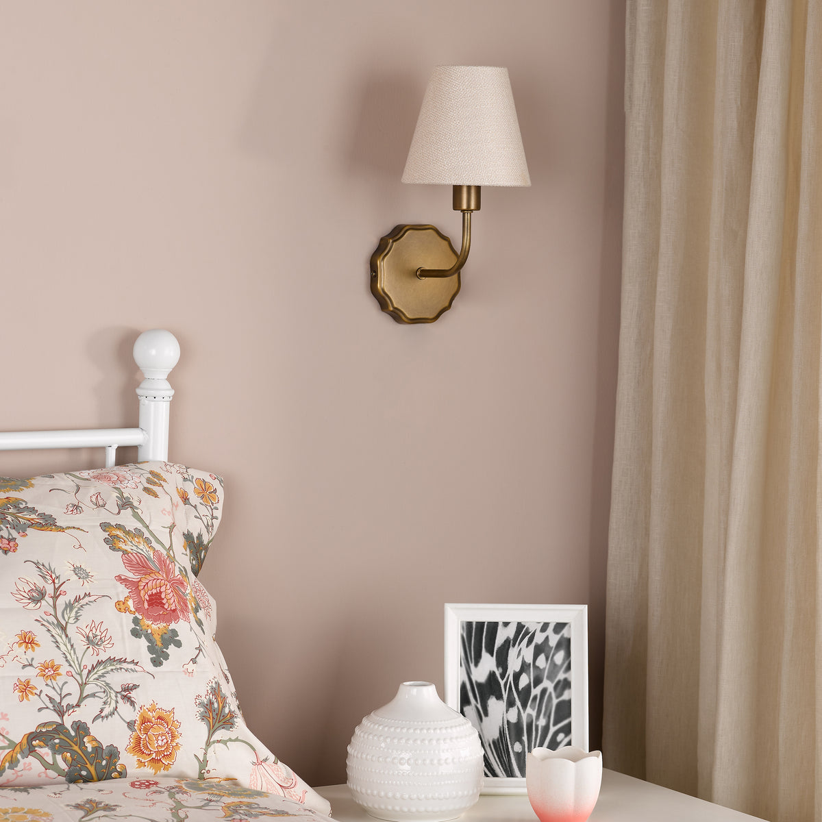 Dijon Switched Wall Light in Antique Bronze with Tapered Linen Shade