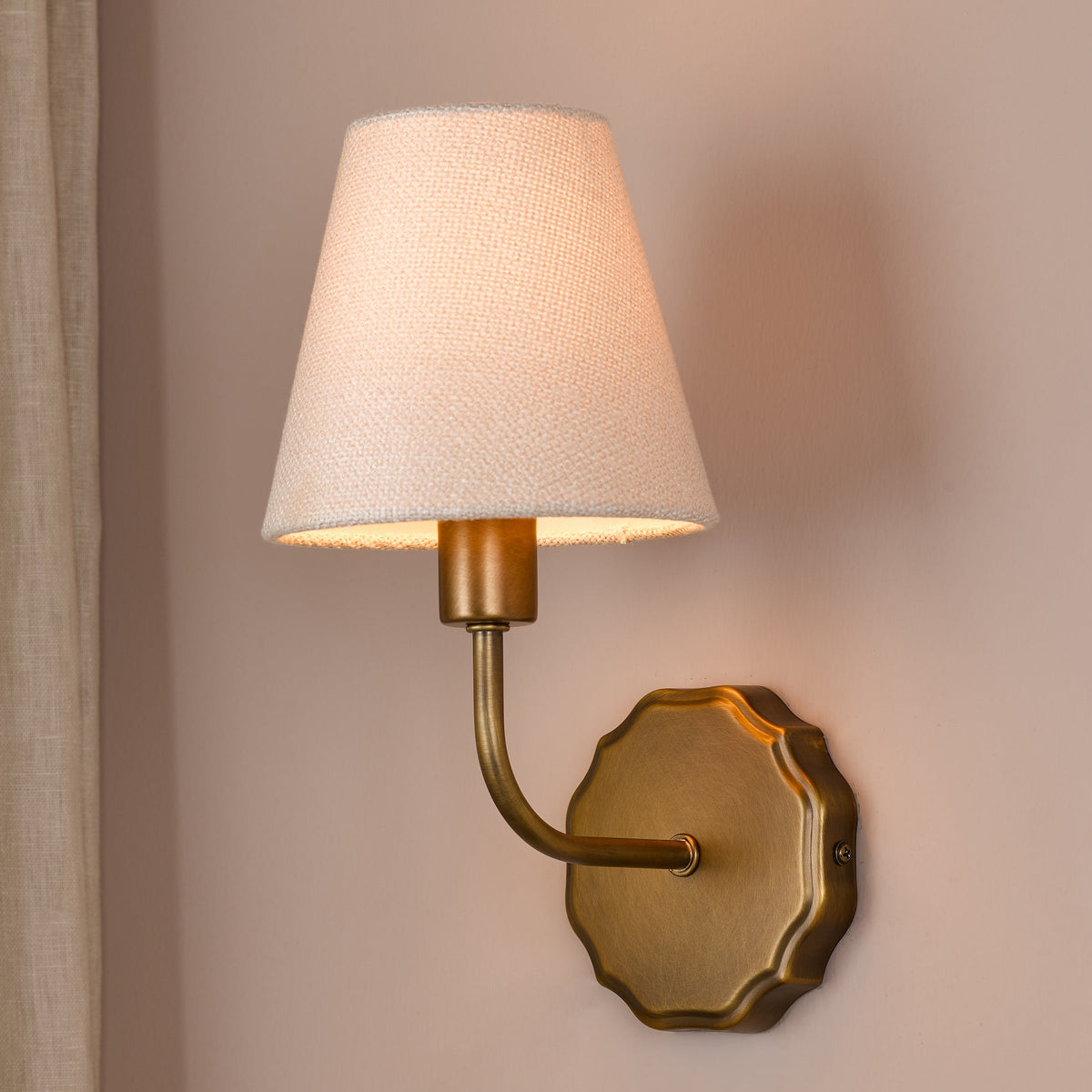 Dijon Switched Wall Light in Antique Bronze with Tapered Linen Shade