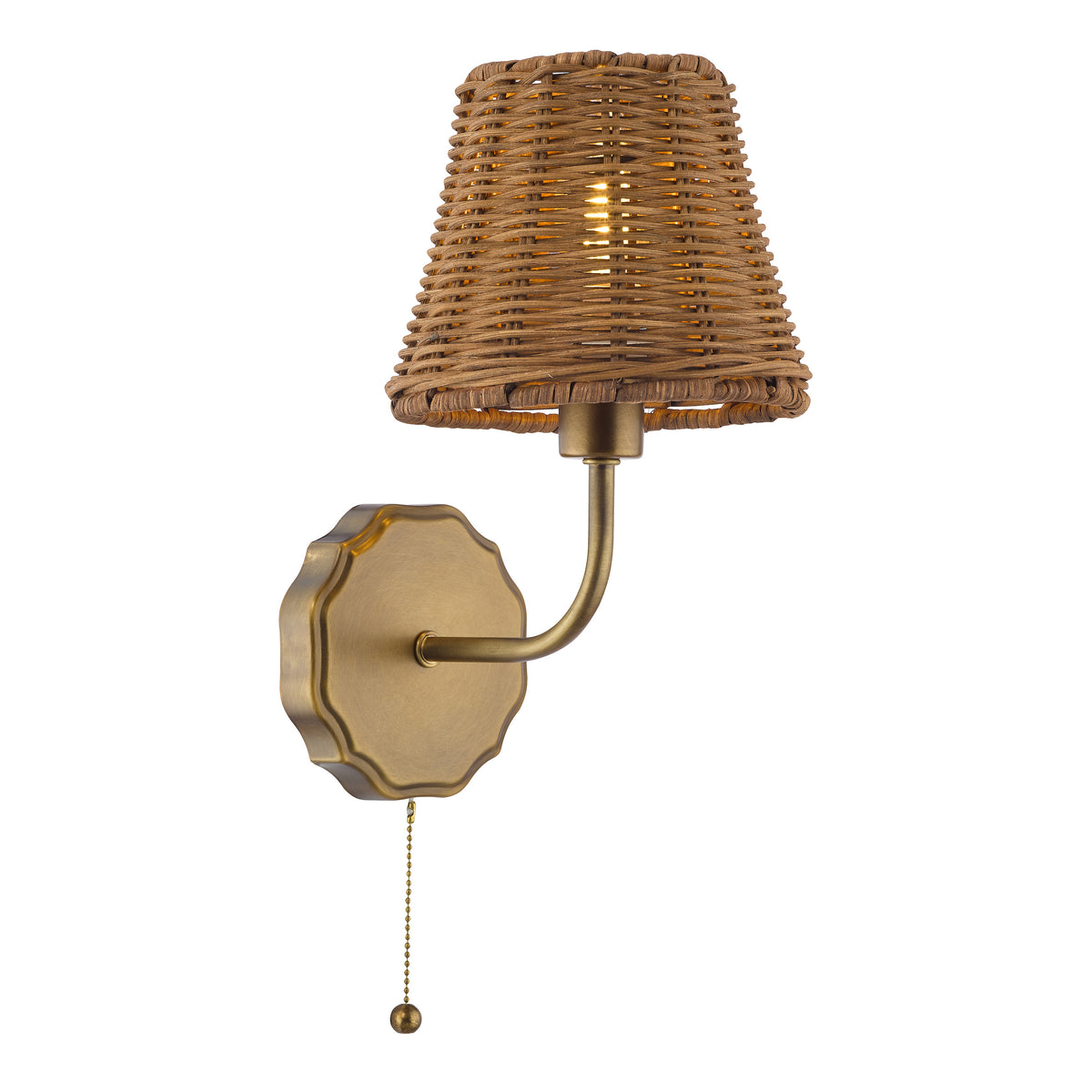 Dijon Wall Light in Antique Bronze with Tapered Brown Rattan Shade