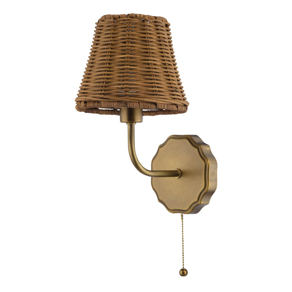 Dijon Wall Light in Antique Bronze with Tapered Brown Rattan Shade