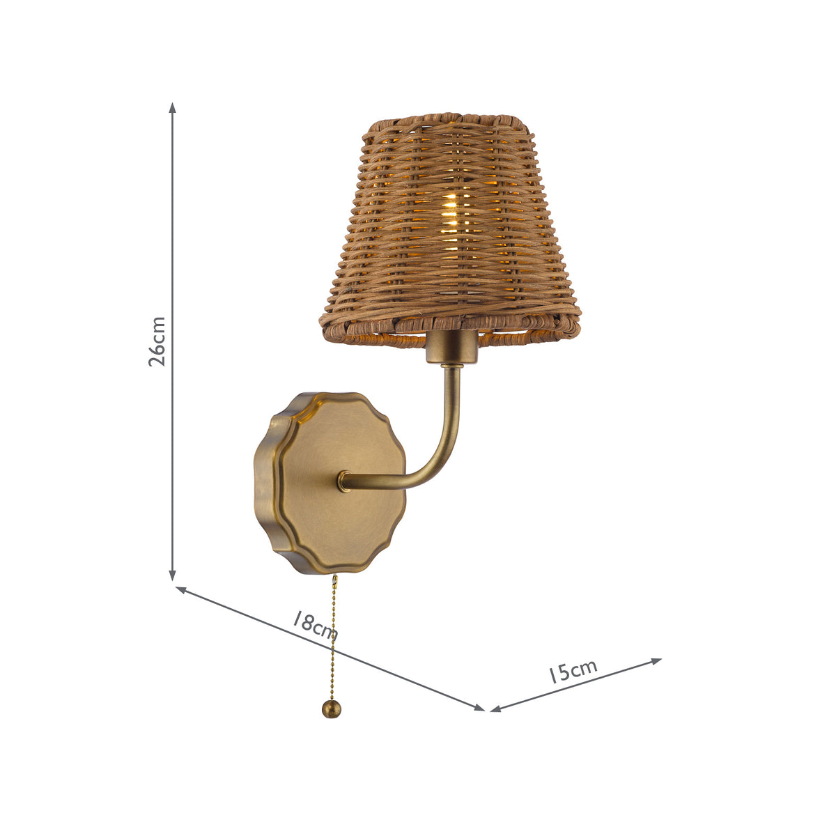 Dijon Wall Light in Antique Bronze with Tapered Brown Rattan Shade
