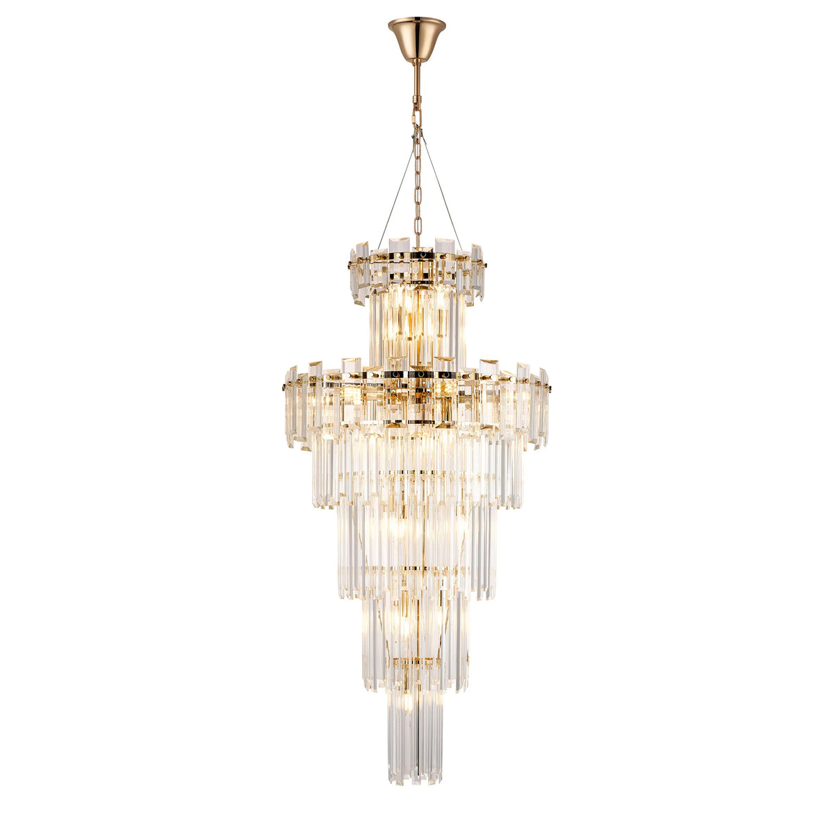 Velator 610mm Tall Pendant in French Gold with Clear Crystal Glass