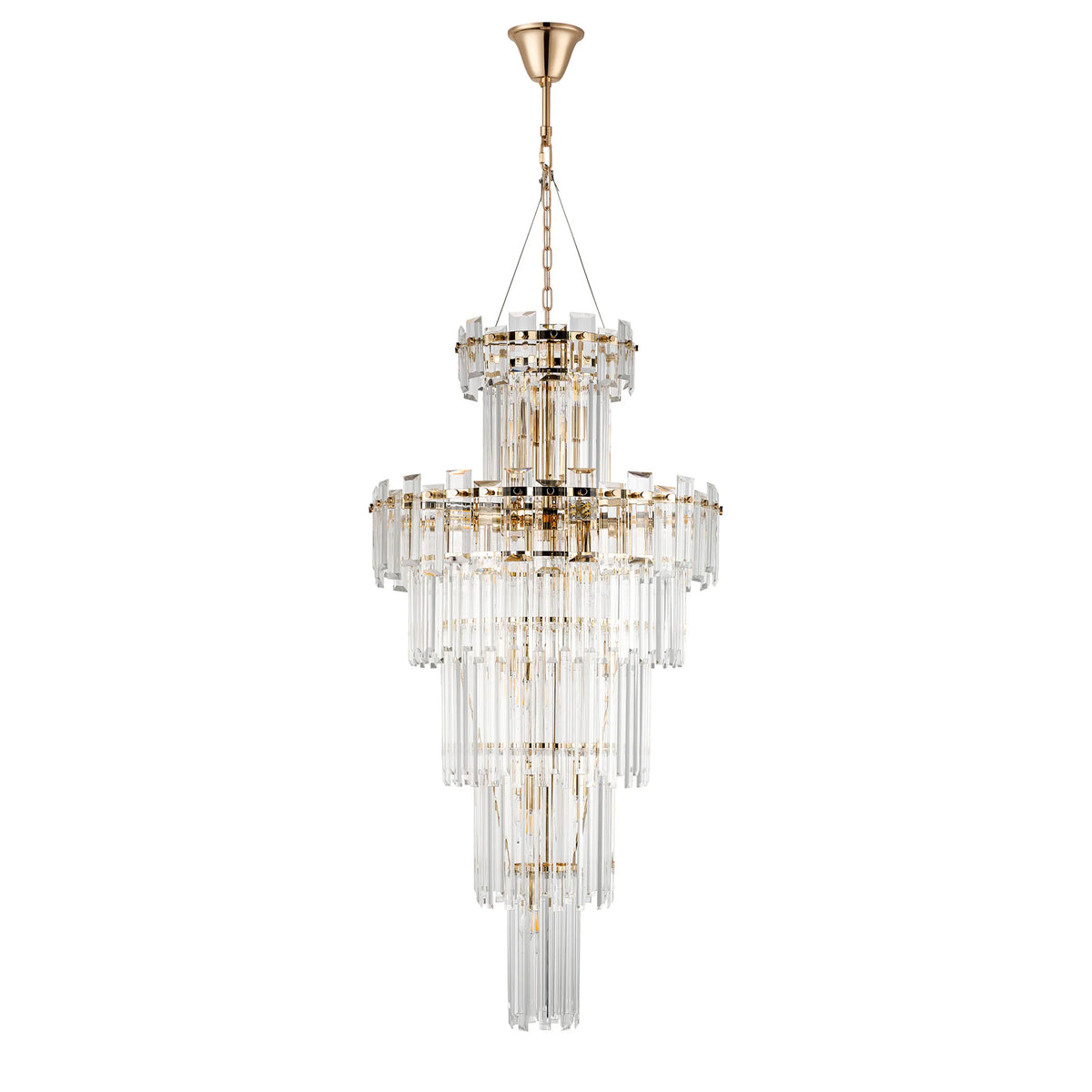 Velator 610mm Tall Pendant in French Gold with Clear Crystal Glass