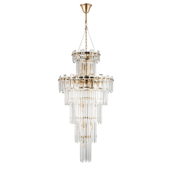 Velator 610mm Tall Pendant in French Gold with Clear Crystal Glass