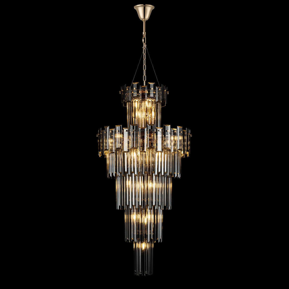 Velator 610mm Tall Pendant in French Gold with Smoked Crystal Glass