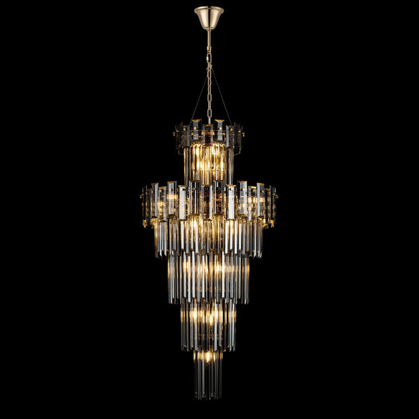 Velator 610mm Tall Pendant in French Gold with Smoked Crystal Glass