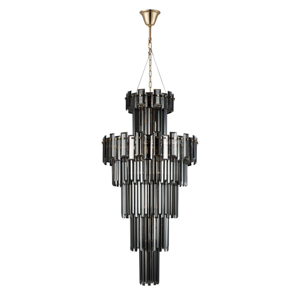 Velator 610mm Tall Pendant in French Gold with Smoked Crystal Glass