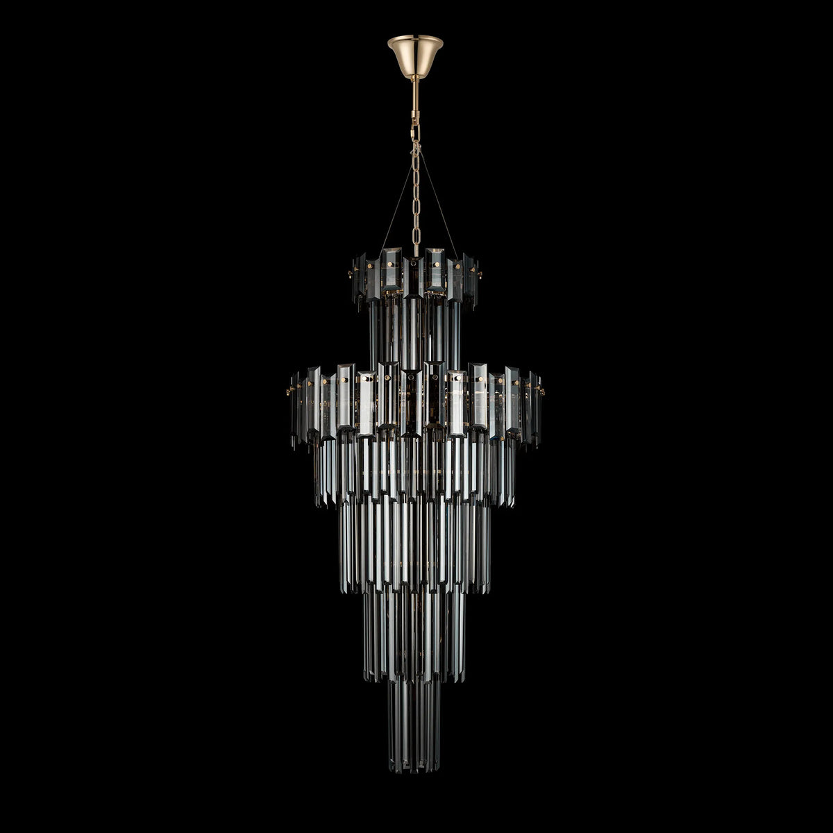 Velator 610mm Tall Pendant in French Gold with Smoked Crystal Glass