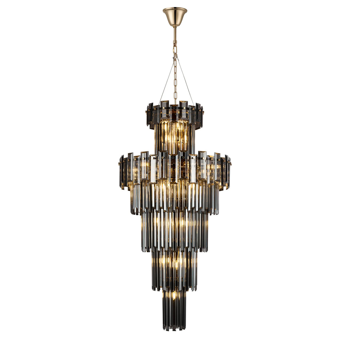 Velator 610mm Tall Pendant in French Gold with Smoked Crystal Glass