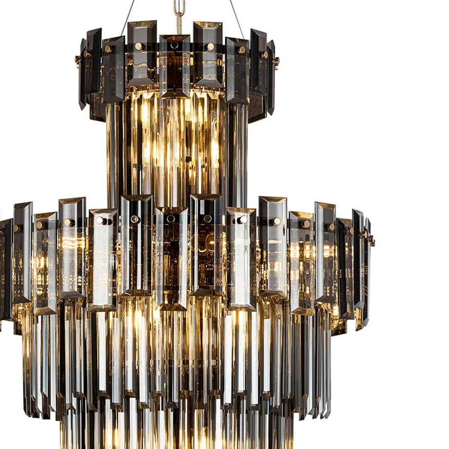 Velator 610mm Tall Pendant in French Gold with Smoked Crystal Glass