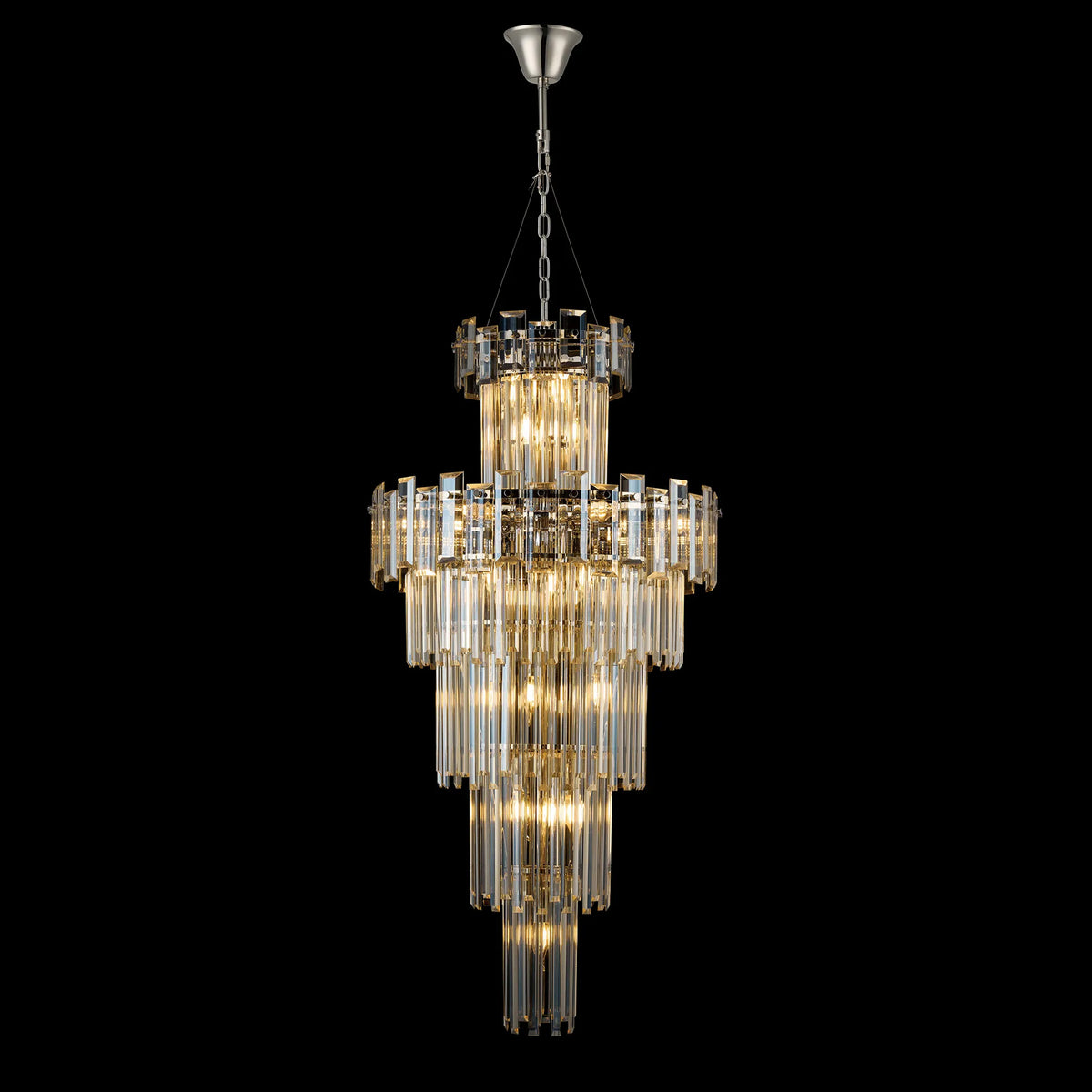 Velator 610mm Tall Pendant in Polished Nickel with Champagne Crystal Glass